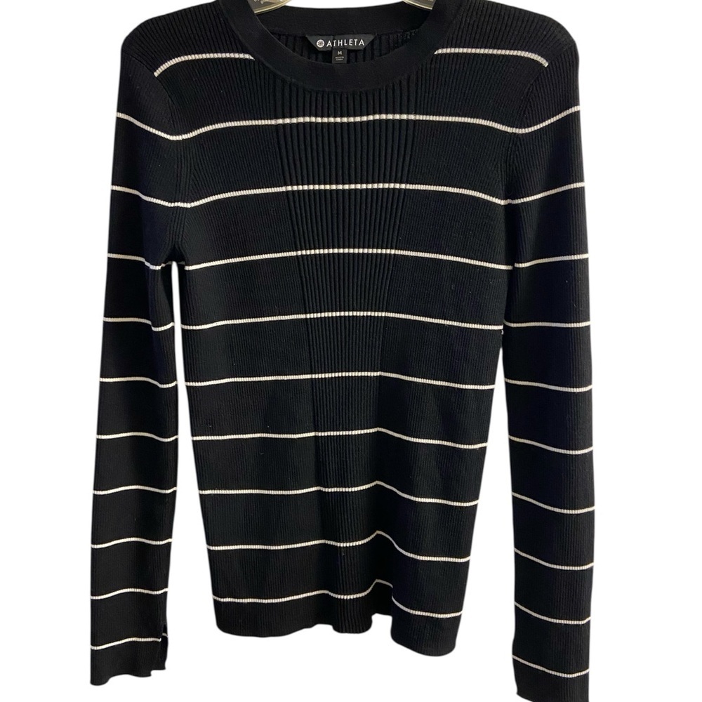 Athleta Black Striped  crewneck Sweater medium